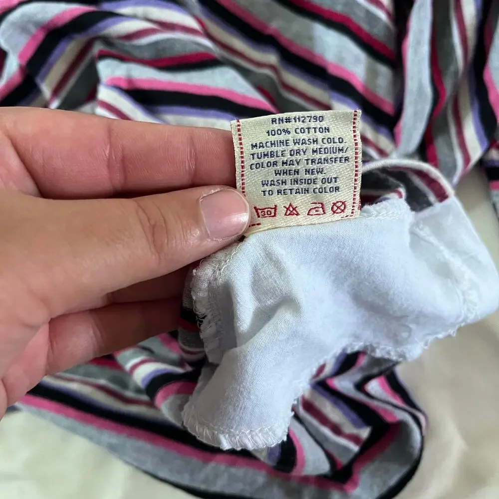 True Religion Buddha Logo Multi Color Stripe Hooded Shirt Sz L
